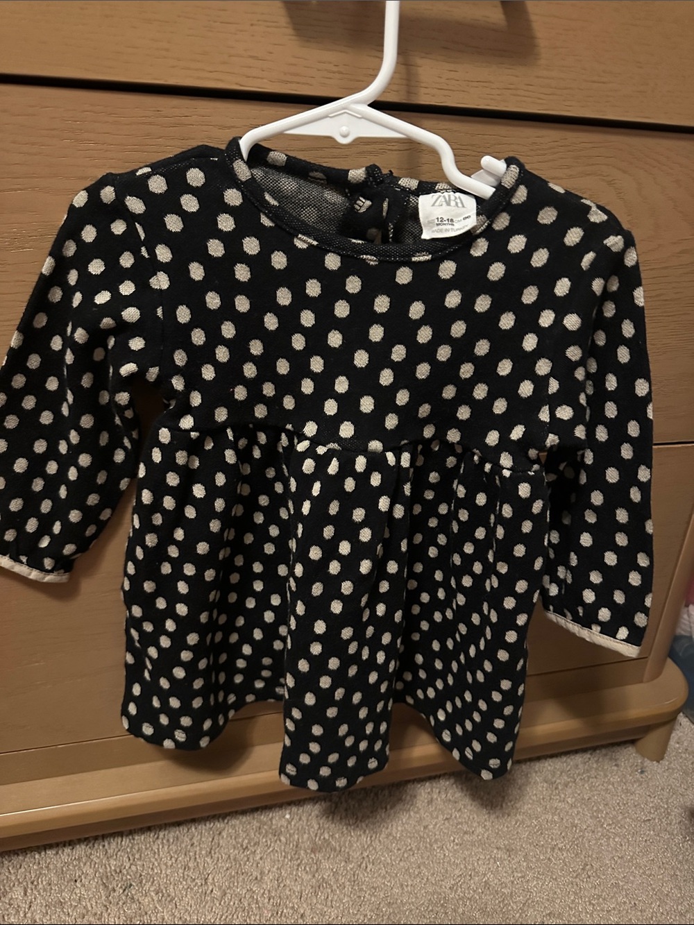 Zara Black and White Polka Dot Long-Sleeve Knit Top